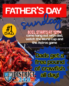 𝗙𝗔𝗧𝗛𝗘𝗥'𝗦 𝗗𝗔𝗬: dads get a free lb of crawfish!